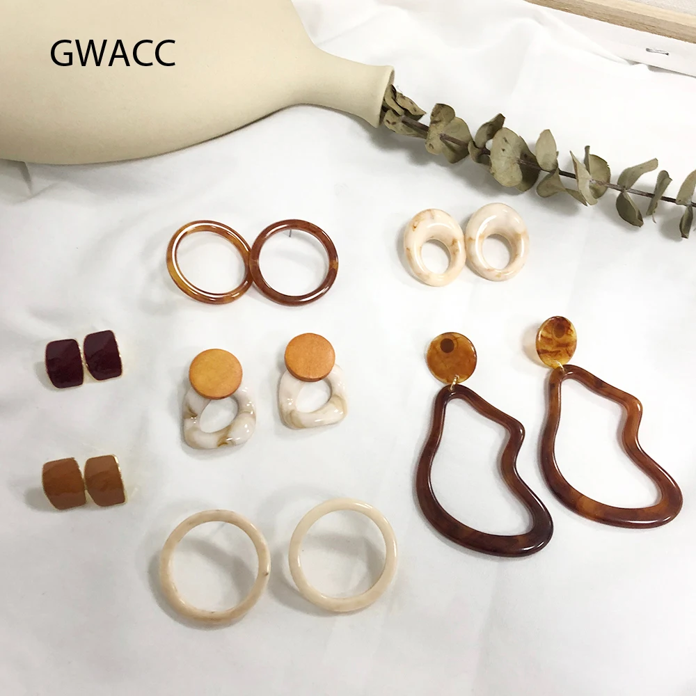 

GWACC Korea Design Geometric Big Hollow Round Drop Earrings for Women Irregular Brown Long Earrings Party Jewelry Muticolor