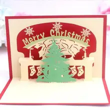 Рождественская креативная трехмерная Рождественская открытка 3D Бумажная вырезанная полая пользовательская открытка, открытка, маленькая открытка, Рождественская елка