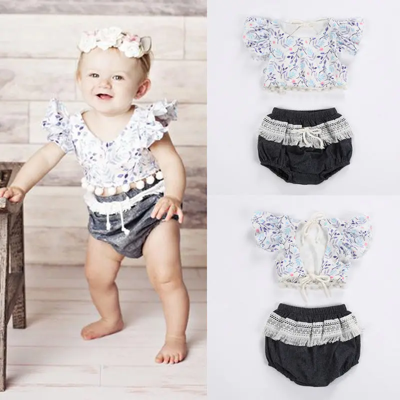Fashion Toddler Infant Baby Girls Clothes Set Floral T Shirt Tops+Pants