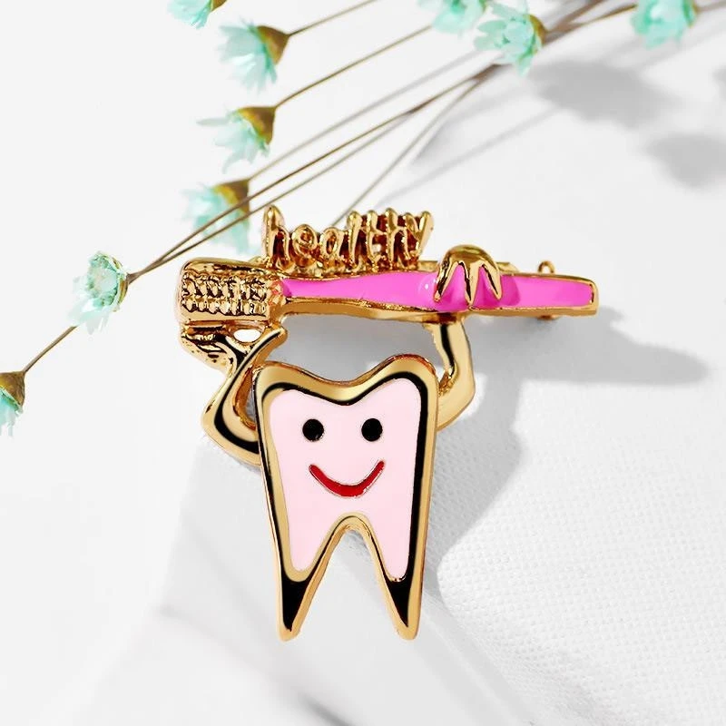 Милая брошь в виде зуба булавки эмаль здоровье логотип эмаль зубная щетка булавка брошка Свадебная вечеринка цвет случайный