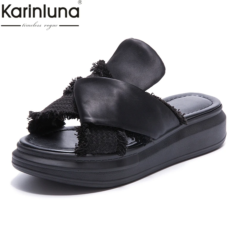 

Karinluna Brand Fashion Ins style plus Size 32-43 Slip On Flat Platform Women Shoes Woman Casual Party Outside Summer Slippers