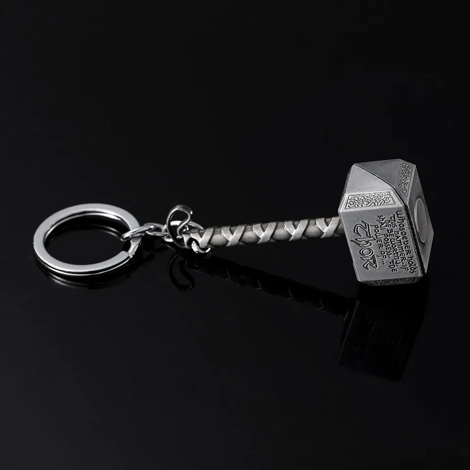 1 pc Vintage Thor Hammer Keychains Avengers for Men Key Rings Movie Key Holder Thor The Dark World Key Finder Bags Key Chain (8)
