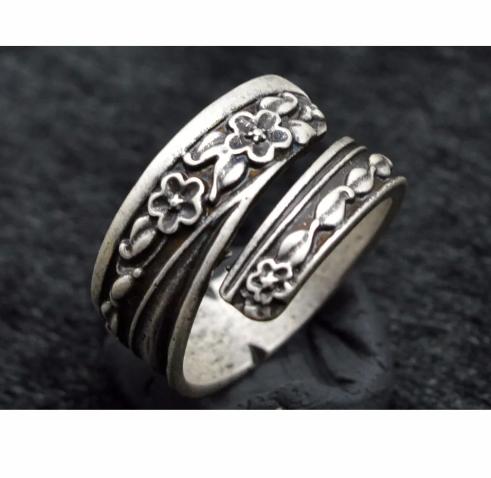 LOT OF 3 VINTAGE ANTIQUE STYLE ADJUSTABLE SILVER SPOON RINGS SIZES 6-10