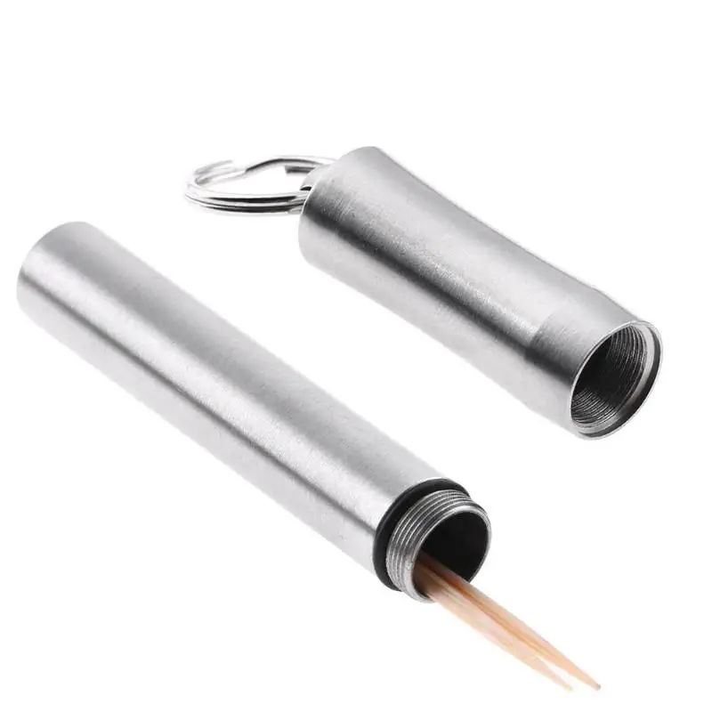 1PC Portable Pocket Toothpick Holder with Keychain Aluminium Alloy