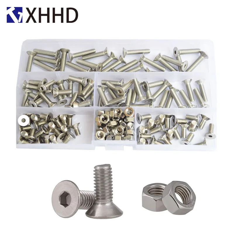 

Hex Flat Socket Head Cap Screw Metric Thread Countersunk Hexagon Allen Bolt Nut Set Assortment Kit Box 304 Stainless Steel M5