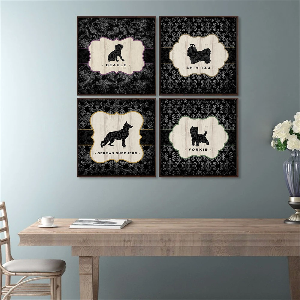 Poster Black Dog Hanging Wall Art Floral Designs Pet Dogs Labrador