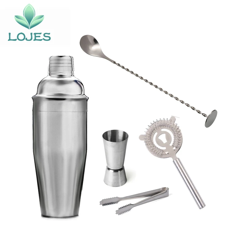 

5Pcs/Set Stainless Steel Cocktail Shaker Ice Tong Mixer Drink Bartender Browser Kit Bars Set Tools Professional Bartender Tool