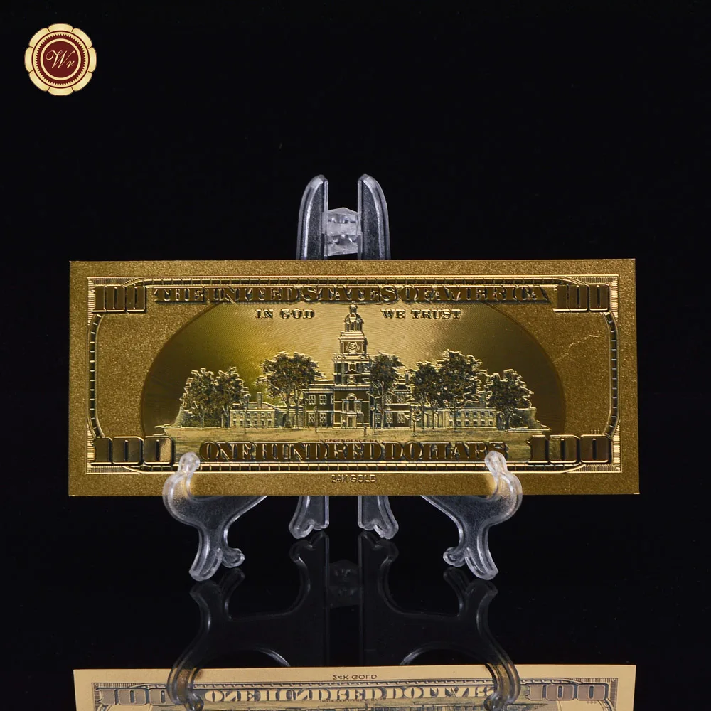 WR деловой сувенир подарок 100 доллар американская золотая банкнота США памятный значок Дональда Трампа Банкнота с подставкой
