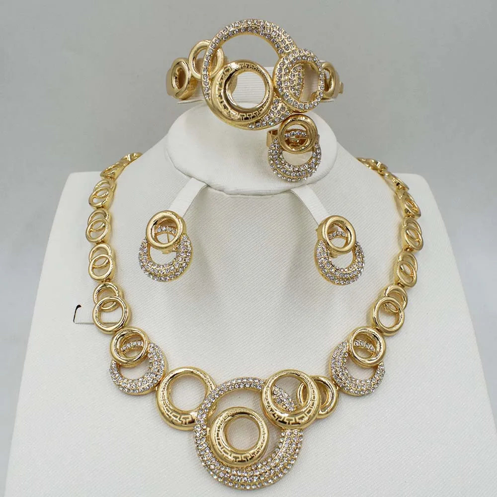 

2018 HOT dubai Filled Women Party Jewelry Set Women Wedding Necklace Bracelet Earring Ring African Beads Jewelry Set