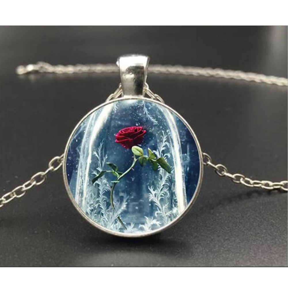 

2017 New Beauty and the Beast Metal Pendant necklace chain glass Figure Model cosplay accessary toys