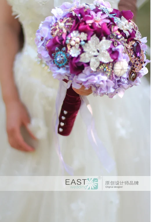  Bouquet nuptiale d'hortensia pourpre de Simulation bouquet de broche de mariée de mariage de raisin