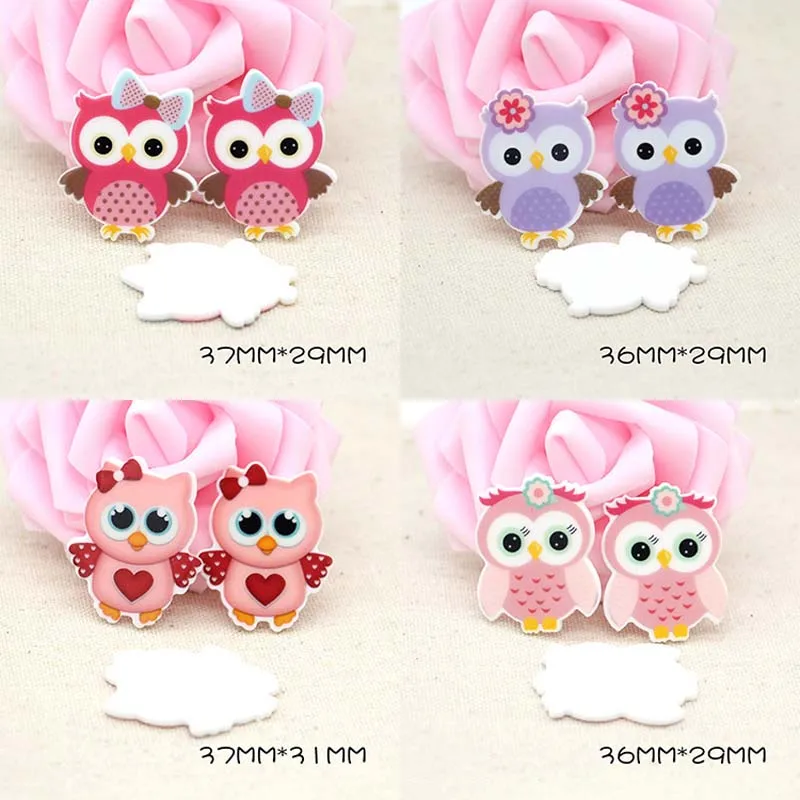 

40pcs/Lot Mixed Kawaii Cartoon Owl Planar Resin Cabochons Flatback Bird Flat Back DIY Hair Bow Center Scrapbooking Card Making