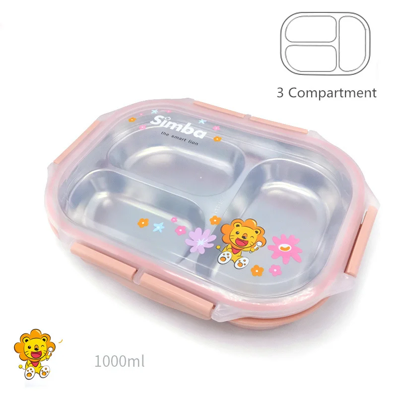 ONEUP Ланч-бокс нержавеющая сталь, милая контейнер для обеда ребенку пикника школы здоровые пищевые контейнеры с отделениями microwavable - Цвет: Pink 3 Compartment
