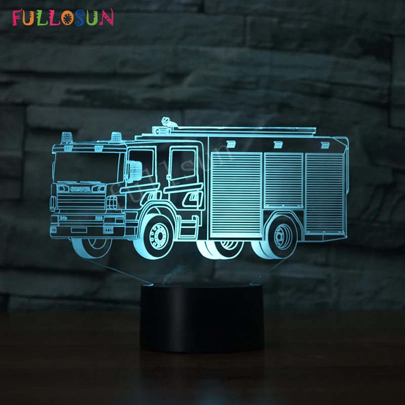 

3D Illusion Lamp Fire Engine LED Desk Lamp 7 Color Gradient 3D Nightlights Touch Switch Night Lamp for Kids Child Christmas GIft