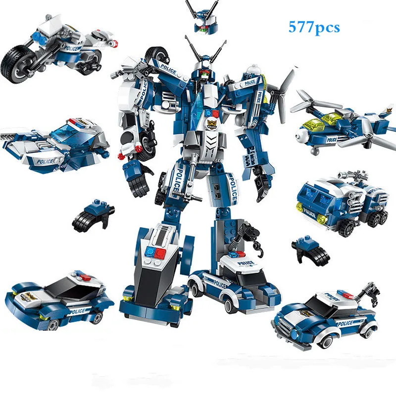 6 In 1 Police War Generals Robot Car Legoings Building Blocks Kit Children's DIY toys