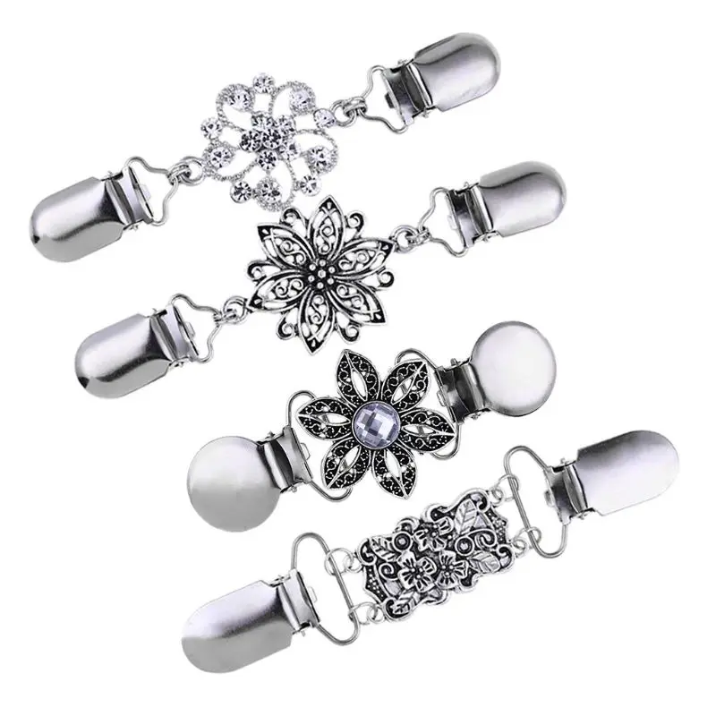 

4 Pcs/set Retro Sweater Shawl Dress Cardigan Clip Neckline Clips Flower Pattern Collar Buckle For Charm Lady Girls Women