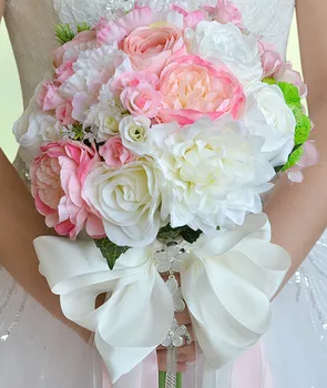 

Artificial flower peony rose bouquet wedding groom bride holding flower photography props bridesmaid decoration fake flowers