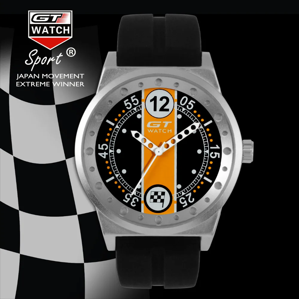 

GT WATCH Racing Sports Flag Men's Military Pilot Timepieces Silicone Strap Wristwatch Japan Quartz  Relojes Fashion Watch