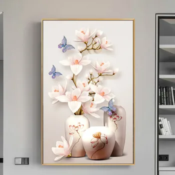 

Diamond Embroidery Mosaic Painting Cross Stitch Full Magnolia Vase Living Room Entrance Vertial DIY 5D/3D Sale Decoration Gift