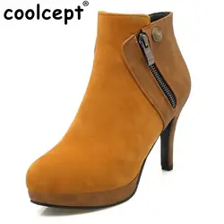 Coolcept Для женщин пикантные ботильоны на каблуках на платформе на молнии Короткие боты Женская мода осень-зима обувь Size32-43