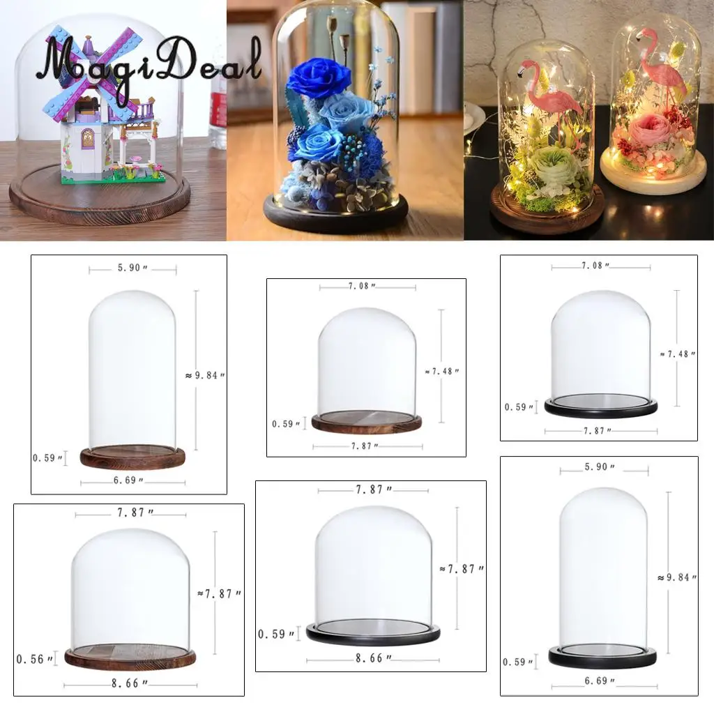 

Transparent Glass Display Cloche Bell Flower Jar Dome DIY Micro Landscape Terrarium with Wooden Base Wedding Party Decoration