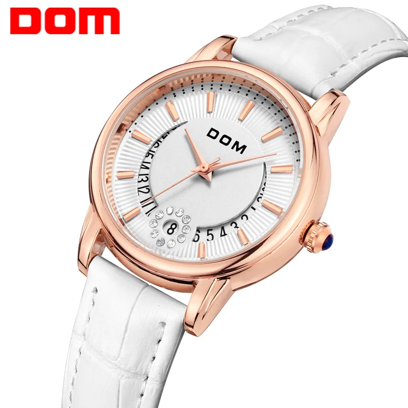

DOM Fashion Ladies Watch Brand Leather Strap Clock Hours Women Quartz-Watch Flowers Female Wristwatch women's Watch Clock G-1698