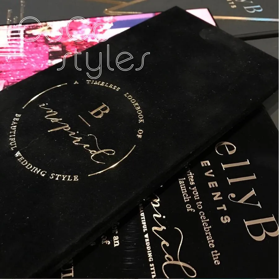  Cocostyles customized luxe gold foiling black hard cover invitation card book with pocket inside fo - 32892543631