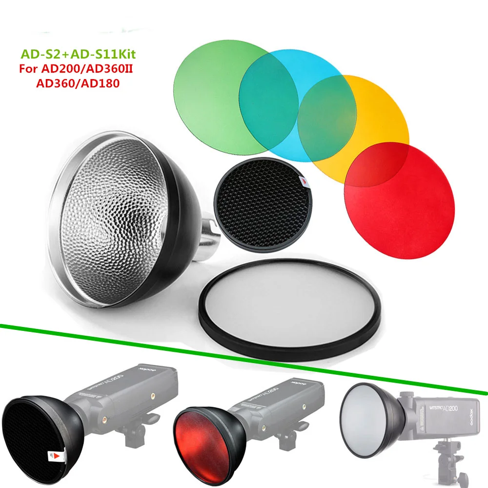Godox AD200 Specially AD-S2 Standard Reflector Cover with Soft Diffuser+AD-S11 Color Filter For AD200/AD180/AD360/AD360II | Электроника