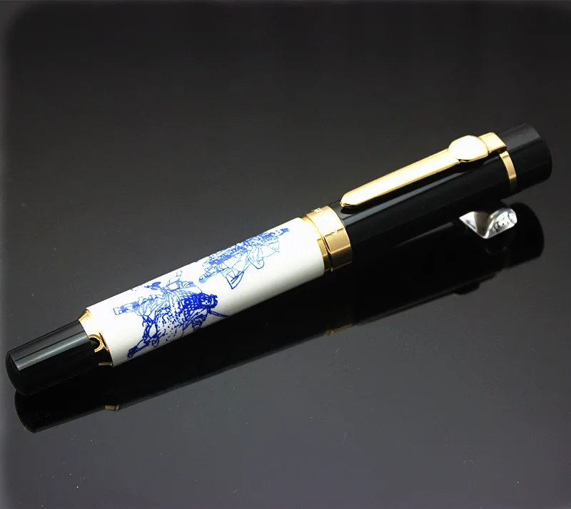 JINHAO 650 Роскошная сине белая фарфоровая перьевая ручка со средним наконечником