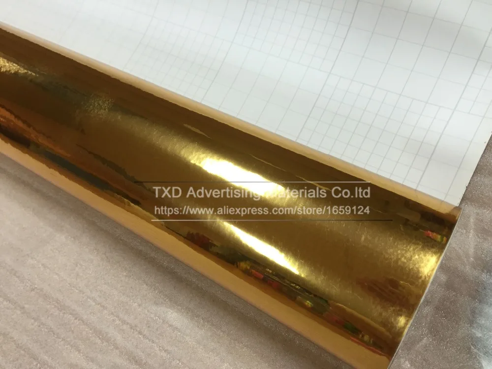30*200CM/Roll Premium gold Chrome Mirror Vinyl Wrap Sheet Roll Film Car Sticker Chrome mirror gold sticker for car