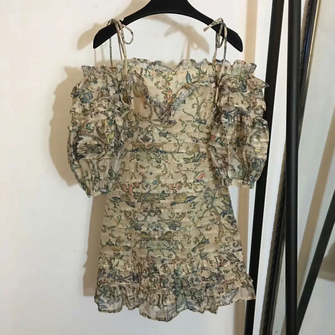 Halter Livraison De Imprimé Floral Lanterne Mode Manches Robe Femmes Gratuite Nouvelle D'été Mini 2018 Arrivée Gaine YqgH6nA