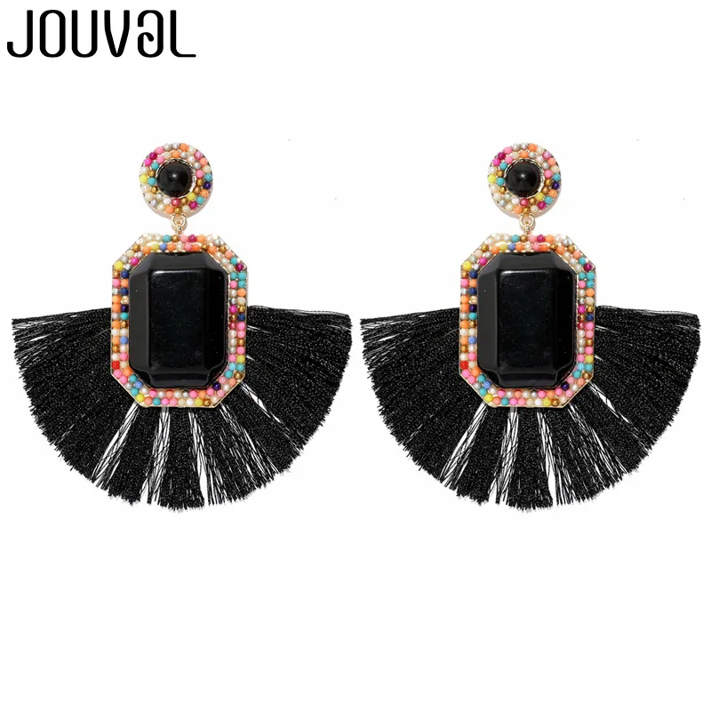 

JOUVAL Bohemian Tassel Stone Earrings Statement Female Accessory Women Fashion Big Long Drop Dangle Fringe Earrings 9cm Length