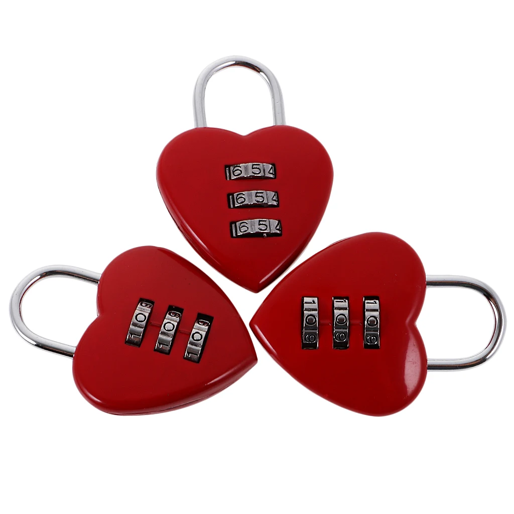 Wedding Supply Diy 3 Pcs Heart Resettable Combination Padlock