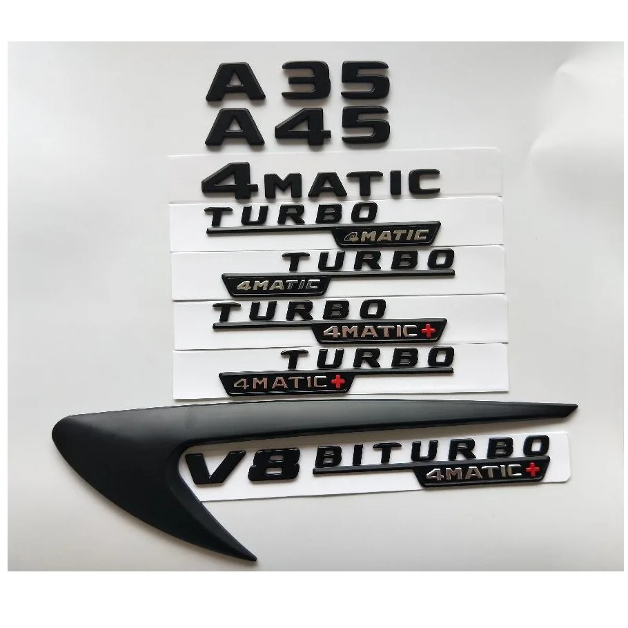 

Black Letters A35 A45 V8 BITURBO TURBO 4MATIC+ Fender Trunk Tailgate Emblem Emblems Badges Badge for Mercedes Benz AMG W176 W177