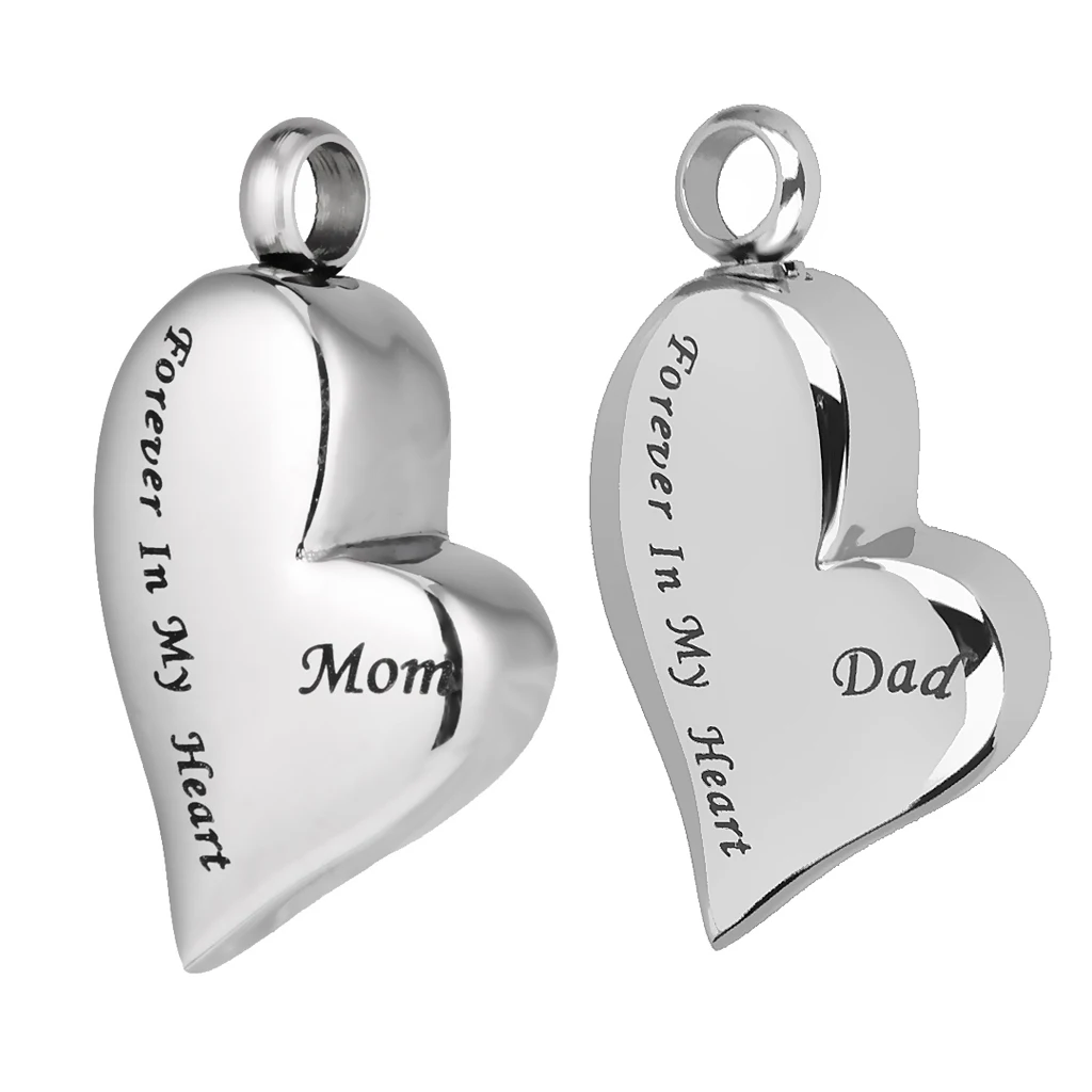 2 Pieces Stainless Steel Urn Cremation Pendant Mom / Dad Forever in My Heart