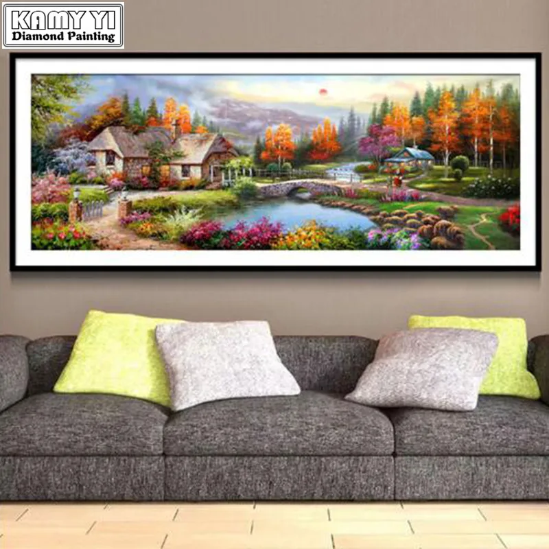 New 5D Diy Diamond Painting Beautiful Village Landscape