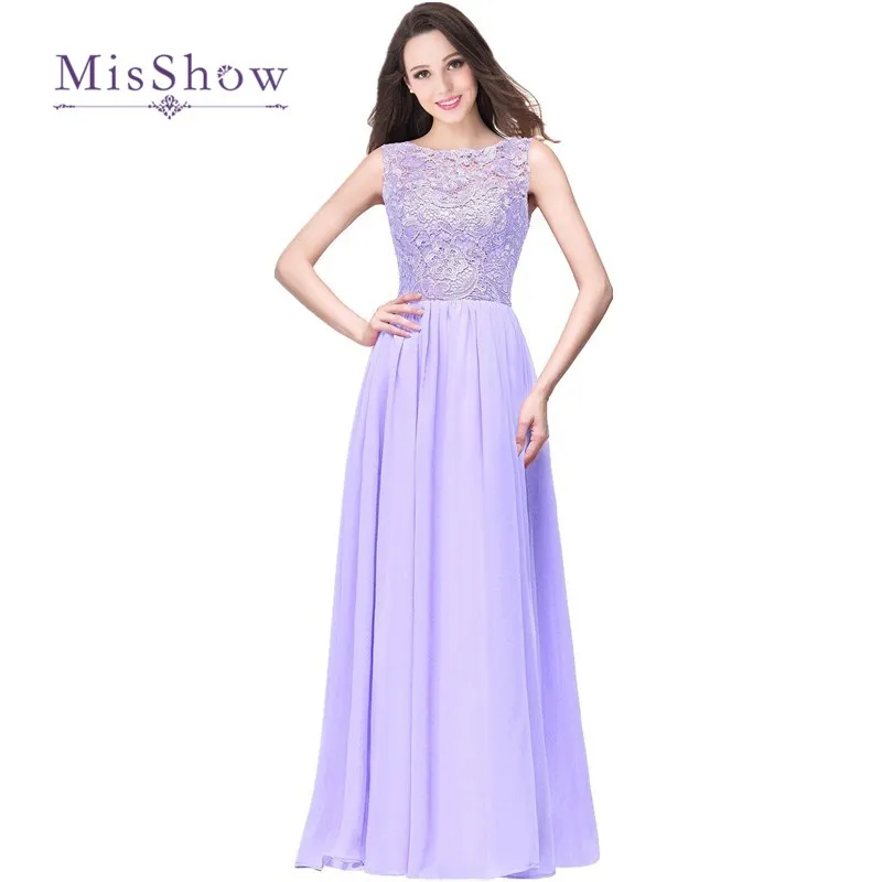 

MisShow 10 Colors Robes De Demoiselle D'honneur A Line Long Lilac Bridesmaid Dresses Chiffon Lace Prom Formal Party Gown