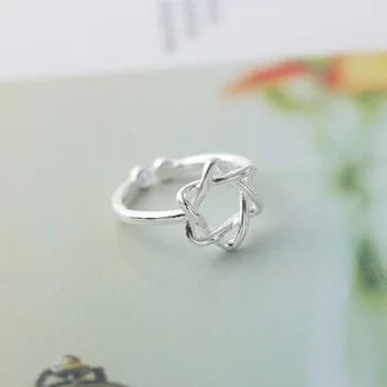 Kinitial 1Pcs 925 Silver Dainty Solomon Hexagram Ring for Women Shield Protection Star of David Chanukah Jewish Finger Ring Gift