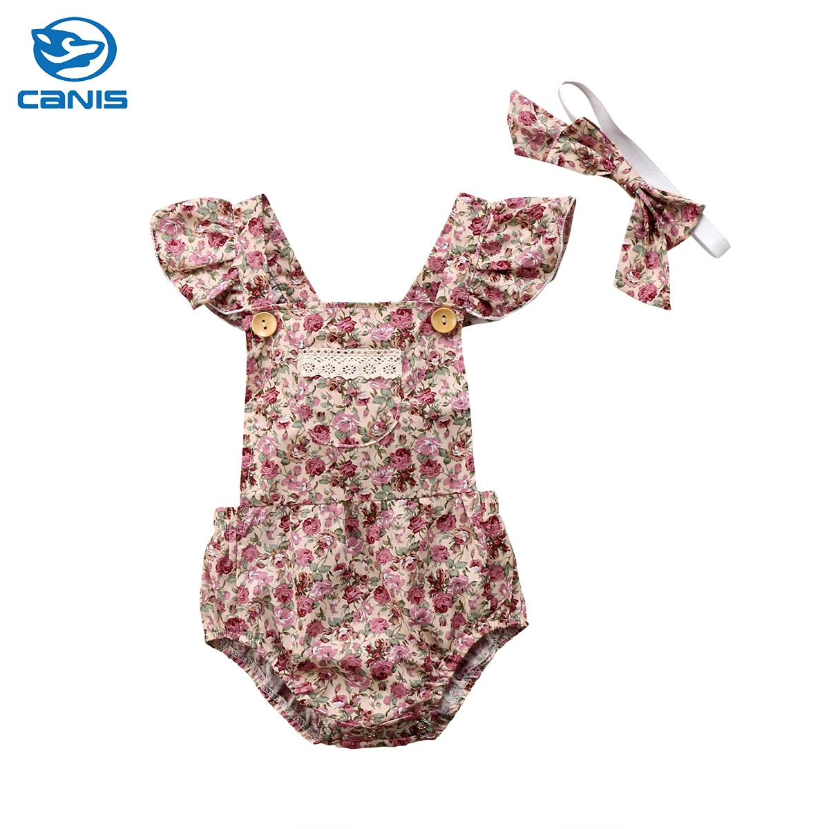 

Newborn Infant Baby Girls Clothes Floral Lace Jumpsuit Bodysuit+Headband Outfits Lucky Child 2Pcs Clothing