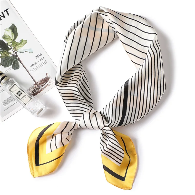 LaMaxPa 2018 Women New Fashion Square Silk Scarf Stripe Pattern High Soft Satin Scarf Elegant Hair Tie Band Neckerchief