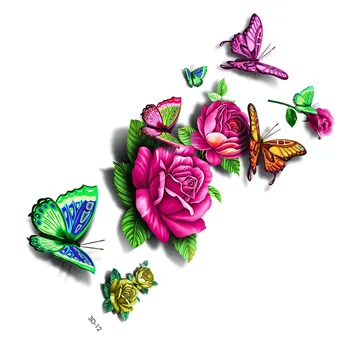 

1Pcs Random 3D Waterproof Tattoos Stickers 3D Butterfly Fruit Tattoo Flower Fake Temporary Fantasy Stickers On The Body