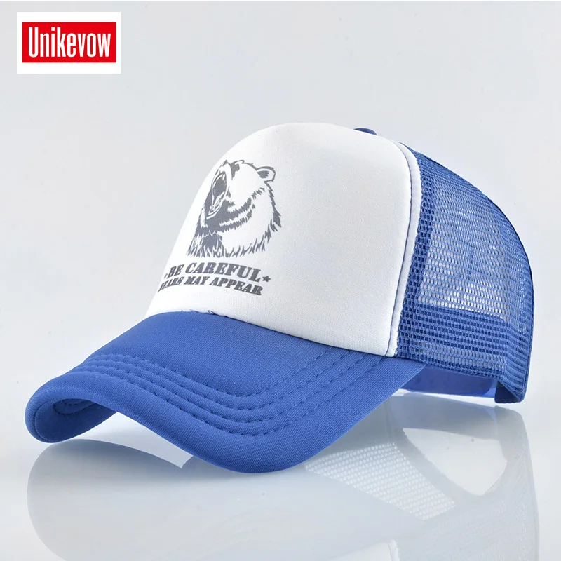 UNIKEVOW Bear printed Mesh Baseball Cap Men Summer Outdoor Sport Snapback Hat Women Racing Cap Hip Hop Casquette Skateboard - Цвет: Синий