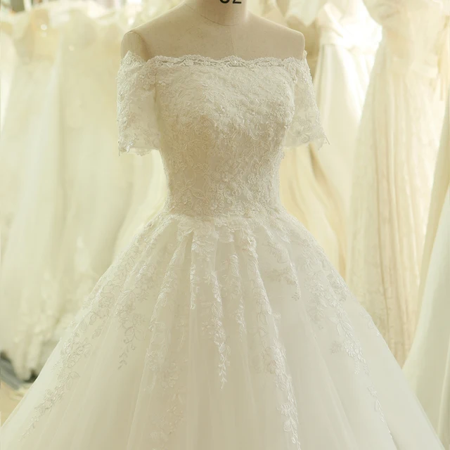SL-537 Vintage Beads Lace Short Sleeve Off Shoulder Bridal Gown Wedding Dress Women wedding gowns robe femme robe longue 4