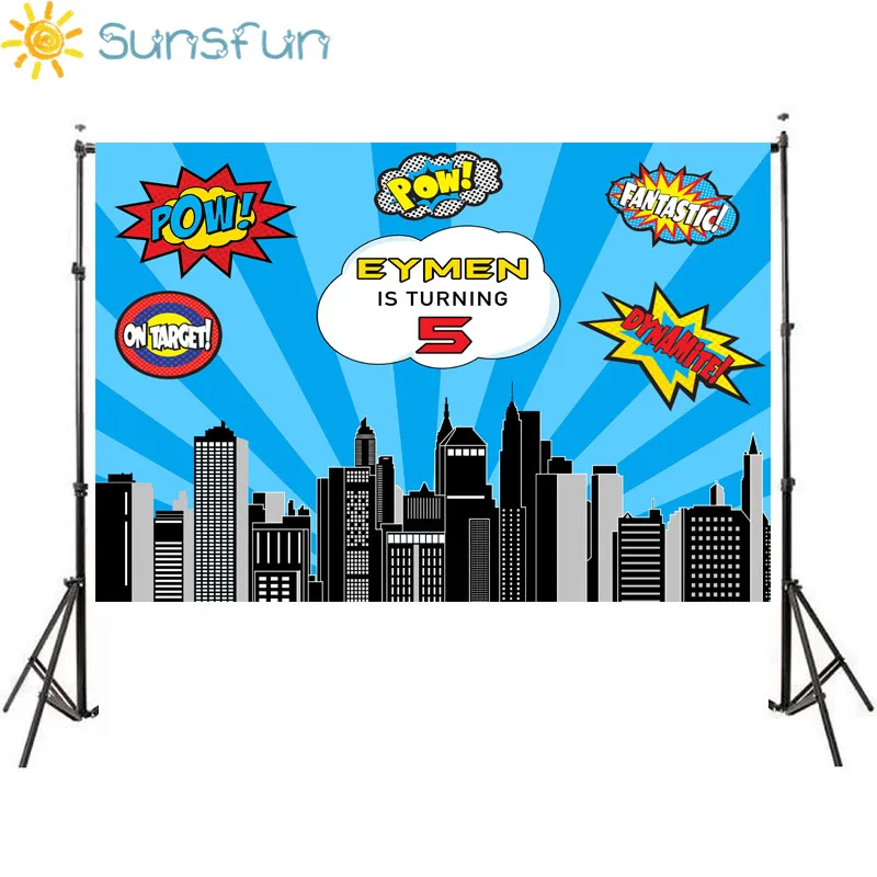 

Sunsfun 7x5ft 5x3ft Super City Photography Backdrop Theme Building Studio Super Hero Photo Background Prop For Photography Party