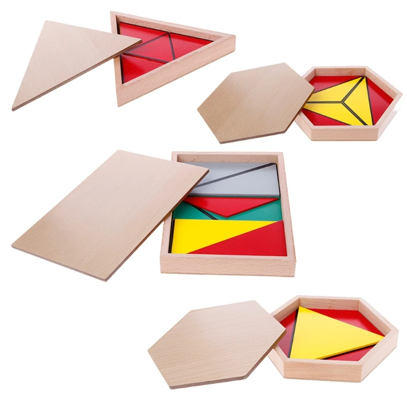 Montessori Wooden Material Toy Constructive Triangles Rectangular Pentagon