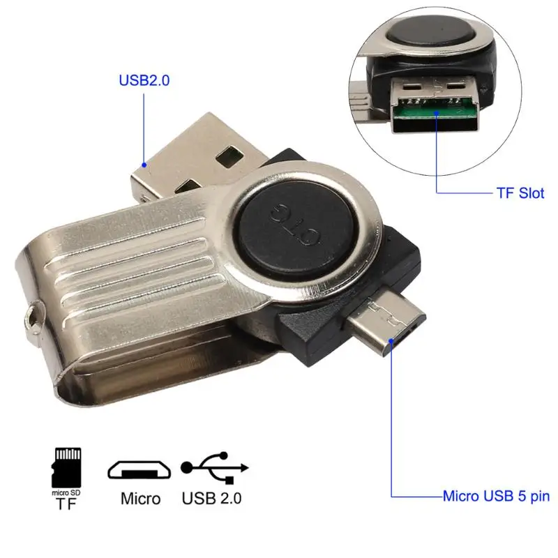 Портативный 2 в 1 USB 2,0 OTG кард-ридер + Универсальный TF кард-ридер Micro USB OTG адаптер для Android смартфон Настольный ПК