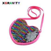 Xgravity/ сумка для девочек с сердечками и крестиком, разноцветные блестки, расшитые блестками, сумки для монет, веревки, сумки для детей, детские сумки H183