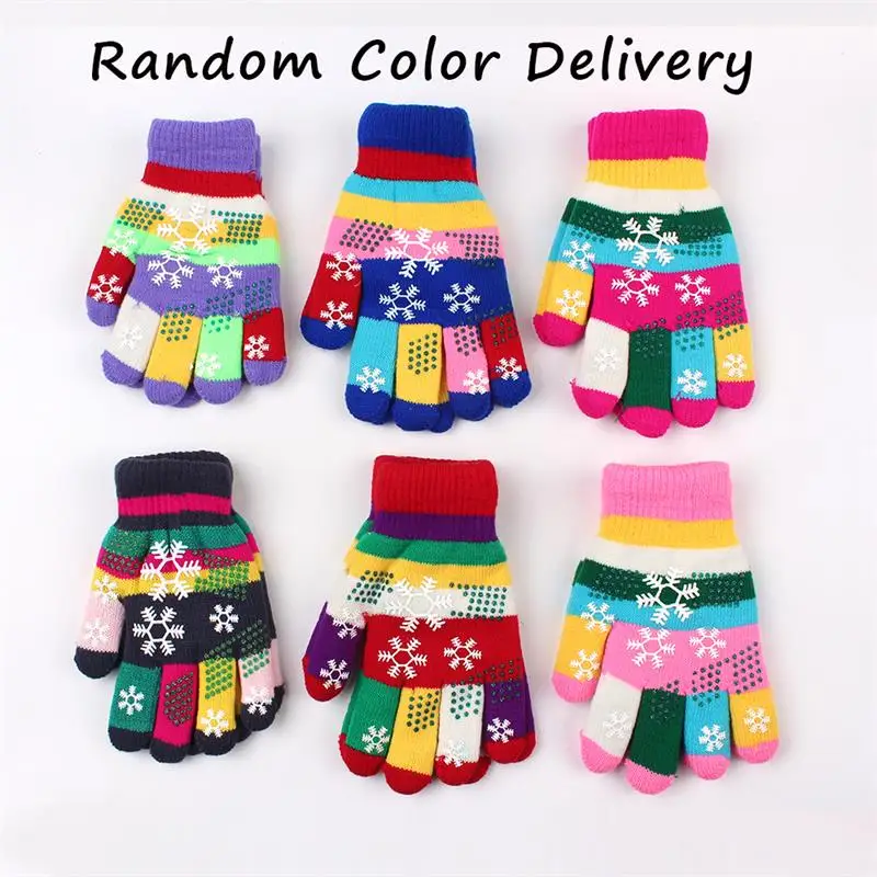 Теплые вязаные детские перчатки со снежинками, разноцветные перчатки для девочек, варежки с пятью пальцами для девочек, детские аксессуары на осень и зиму - Цвет: Women Gloves