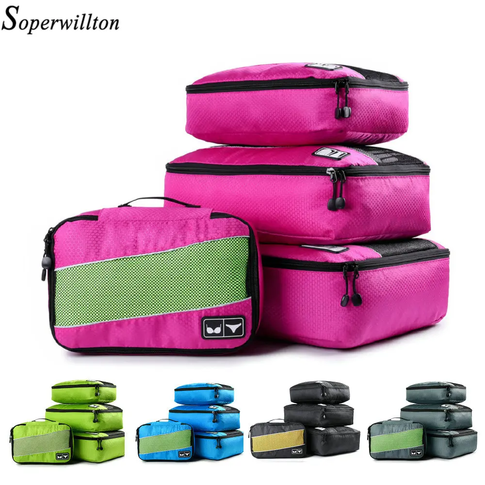 Soperwillton Women Travel Totes Packing Cubes For Outwears Shirts Bras Nylon Breathable Men