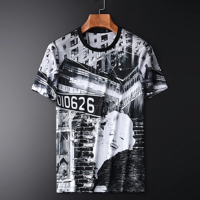 

Minglu Digital Printing Mens T-shirts Plus Size 4xl Luxury 100% Cotton Summer Mens Tee Hight Quality Round Collar Male T-shirts